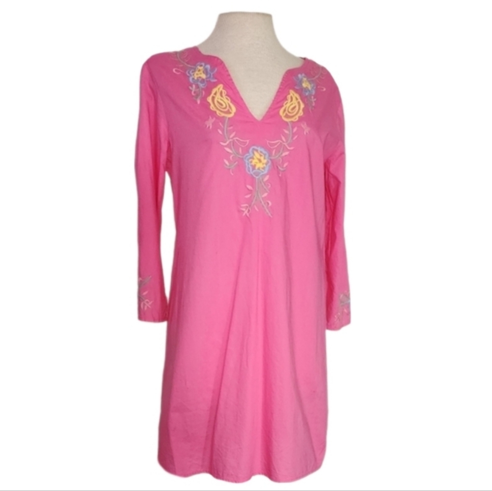 Saint Tropez Dress West Cotton Embroidered Boho  Pink Size M